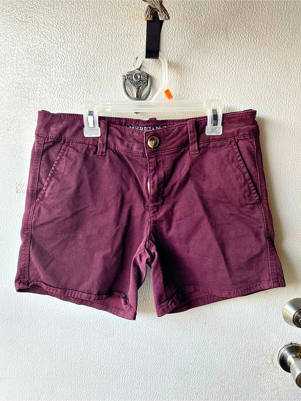 American Eagle Outfitters Super Stretch Midi Burgundy Shorts